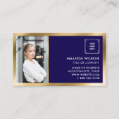 Carte De Visite GOLD NAVY Social Media QR Code Photo et logo (Devant)