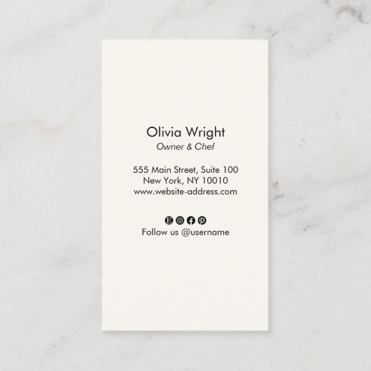 Carte De Visite Gold Olive Branch Chef cuisinier italien ou grec (Dos)