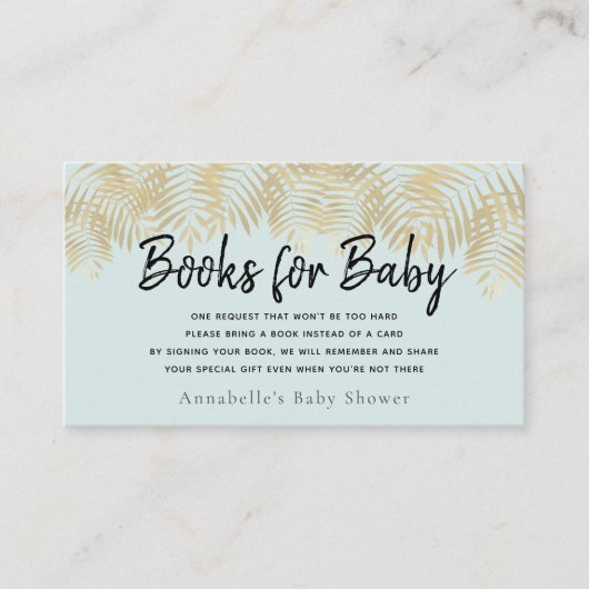 Carte De Visite Gold Palm Tree Green Baby shower Demande de réserv (Devant)