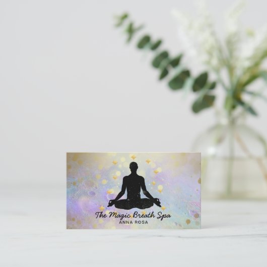 Carte De Visite *~* Gold Parties scintillant Homme Yoga Méditation (Debout devant)