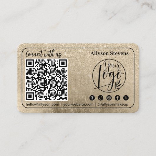 Carte De Visite Gold parties scintillant Médias sociaux Code QR Lo (Devant)