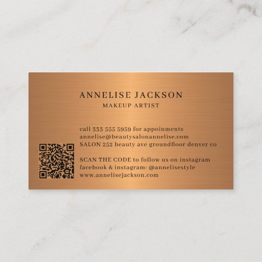 Carte De Visite Gold parties scintillant QR CODE artiste maquillag (Dos)