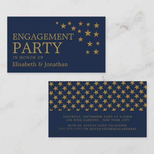 Carte De Visite Gold Parties scintillant Stars, Engagement Party T (Devant / Derrière)