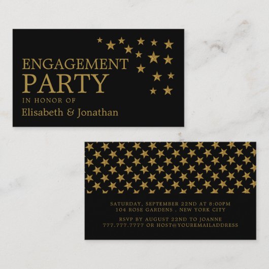 Carte De Visite Gold Parties scintillant Stars, Engagement Party T (Devant / Derrière)