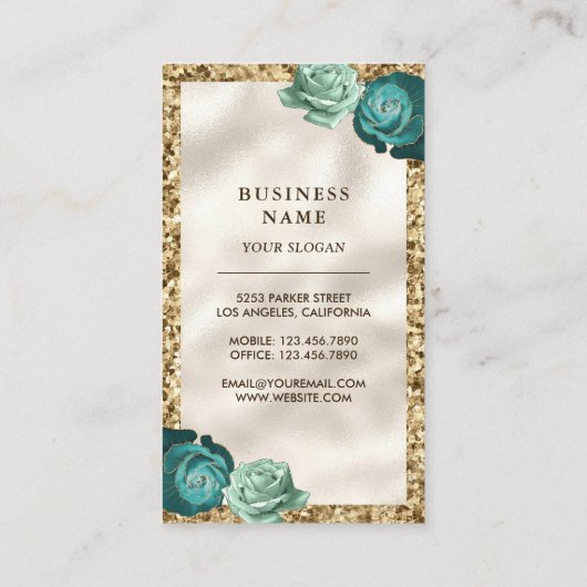 Carte De Visite Gold Parties scintillant Turquoise Cake Balloons P (Dos)