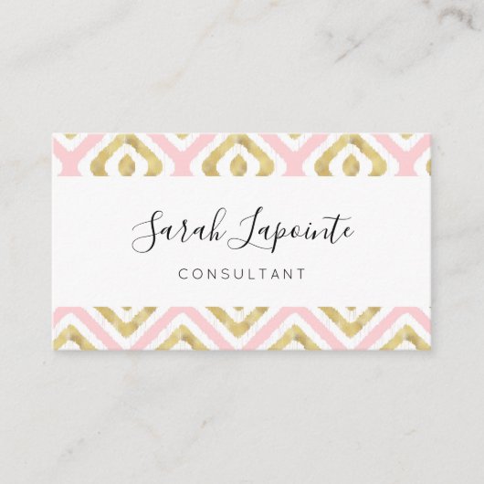 Carte De Visite Gold & Pink Chic & Elegant Motif Ikat (Devant)