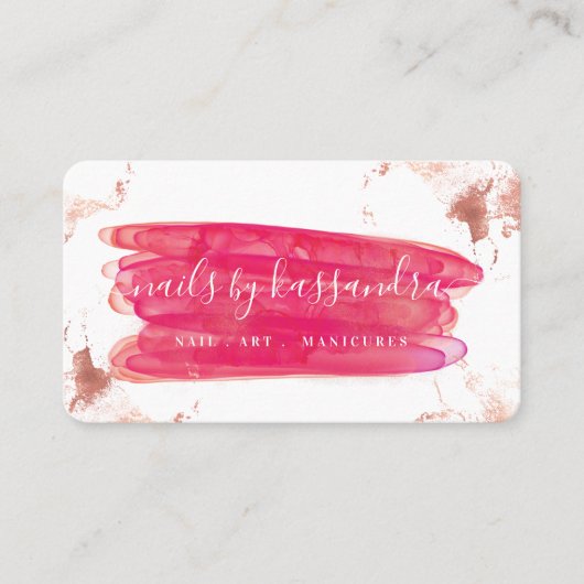 Carte De Visite Gold & Pink Clou Polonais Brush Strot & Script Nom (Devant)