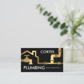 Carte De Visite Gold Pipes Building Frame Plumber Service (Debout devant)