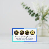 Carte De Visite Gold Plumbing Icons On Blue Frame (Debout devant)