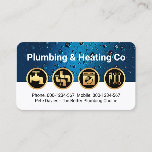 Carte De Visite Gold Plumbing Icons on Waterdrop Layer (Devant)