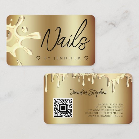 Carte De Visite Gold Polonais Splash Drift Nails QR Code Or (Devant / Derrière)