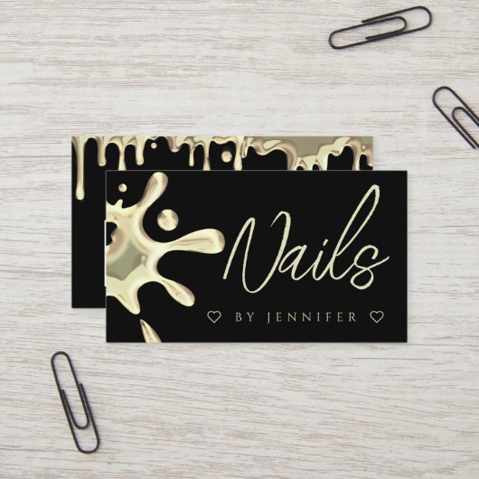 Carte De Visite Gold Polonais Splash Drivers Nails QR Code noir (Devant/Arrière en situation)