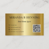 Carte De Visite Gold Professional Real Estate Agent Photo QR Code (Dos)