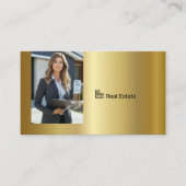 Carte De Visite Gold Professional Real Estate Agent Photo QR Code (Devant)