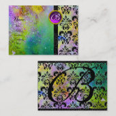 Carte De Visite GOLD PURPLE SPARKLING DAMASK MONOGRAM vert jaune (Devant / Derrière)