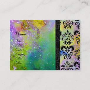 Carte De Visite GOLD PURPLE SPARKLING DAMASK MONOGRAM vert jaune