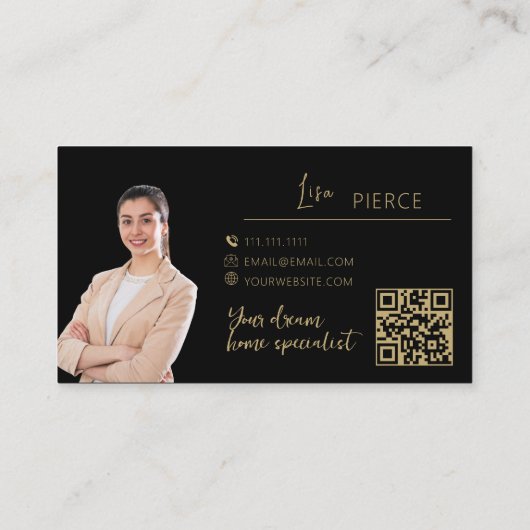 Carte De Visite Gold Real Estate Agent Business Cards With QR Code (Dos)