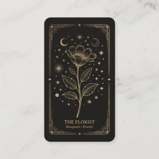 Carte De Visite Gold Retro Celestial Tarot Florist QR Code (Devant)