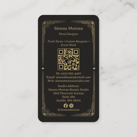Carte De Visite Gold Retro Celestial Tarot Florist QR Code (Dos)