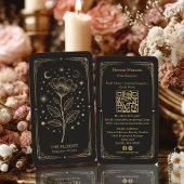 Carte De Visite Gold Retro Celestial Tarot Florist QR Code