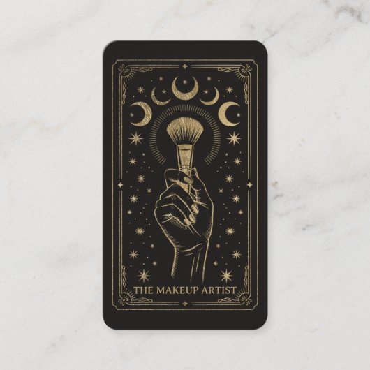 Carte De Visite Gold Retro Celestial Tarot Makeup QR Code (Devant)