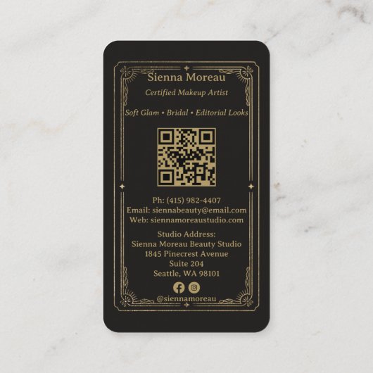 Carte De Visite Gold Retro Celestial Tarot Makeup QR Code (Dos)