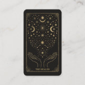 Carte De Visite Gold Retro Celestial Tarot Massage Reiki QR (Devant)