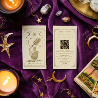 Carte De Visite Gold Retro Celestial Tarot Nail artist QR Code
