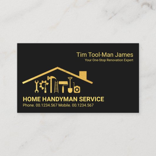Carte De Visite Gold Rooftop Building Handyman Tools Home Réparati (Devant)
