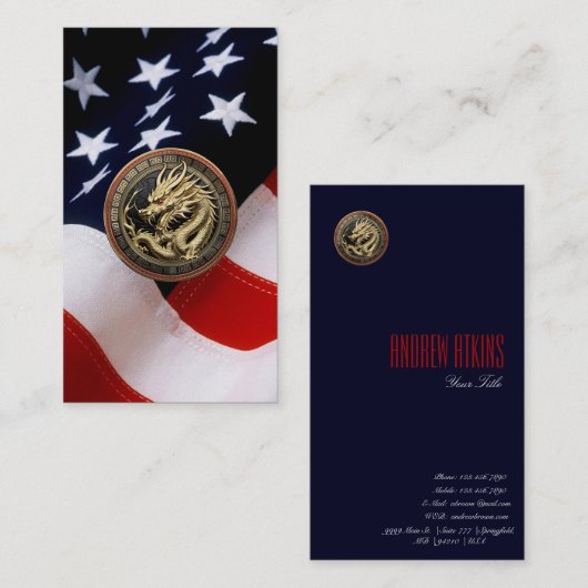 Carte De Visite Gold Sacred Eastern Dragon Medallion on Red Velvet (Devant / Derrière)