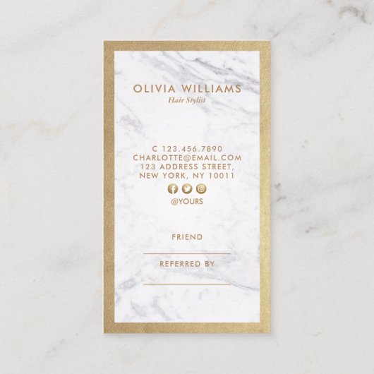 Carte De Visite Gold Scissors Marble HairStylist Référence vertica (Dos)