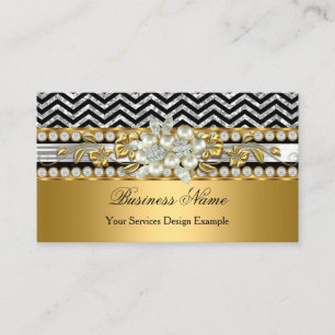 Carte De Visite Gold Silver Black Chevron Diamond Pearl Floral