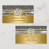 Carte De Visite Gold Silver Black Chevron Diamond Pearl Floral (Devant / Derrière)