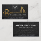 Carte De Visite Gold Skeleton Key City Logo | Cuir (Devant / Derrière)