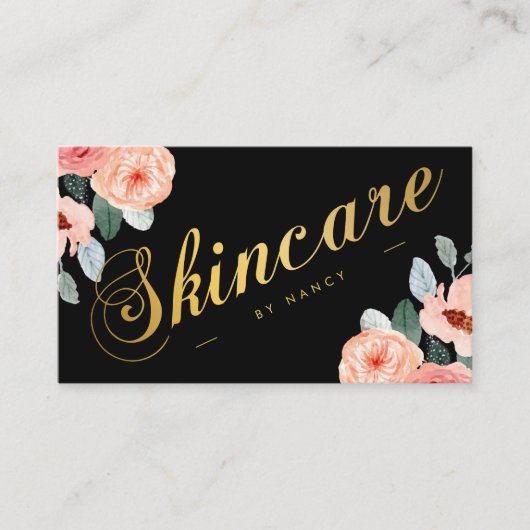 Carte De Visite Gold Skincare Script Calligraphie Aquarelle Floral (Devant)