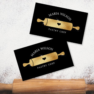 Carte De Visite Gold Social Media Icônes Pâtisserie Chef Rolling P