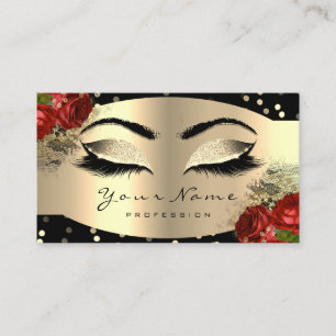 Carte De Visite Gold Sparkeup Artist Lashes Floral Rose rouge