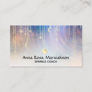 Carte De Visite *~* Gold Sparkle Moon Sun Celestial Stars Rainbow