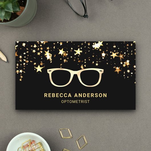 Carte De Visite Gold Star Confetti Black Gold lunettes d'oeil Opti