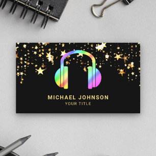 Carte De Visite Gold Stars Confetti Rainbow Headphones Musique DJ