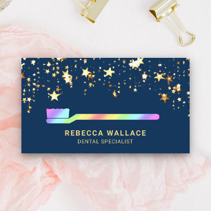 Carte De Visite Gold Stars Confetti Rainbow Toothbrush Dentist