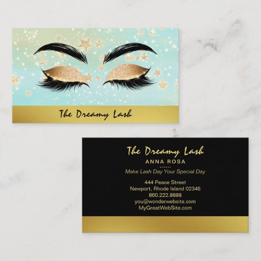 Carte De Visite *~* Gold Stars Lashes Brows Extensions Chic (Devant / Derrière)