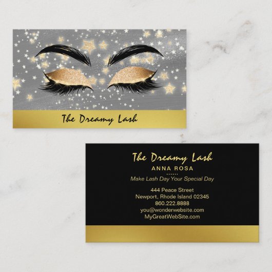 Carte De Visite *~* Gold Stars Lashes Brows Extensions Girly (Devant / Derrière)