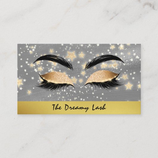 Carte De Visite *~* Gold Stars Lashes Brows Extensions Girly (Devant)