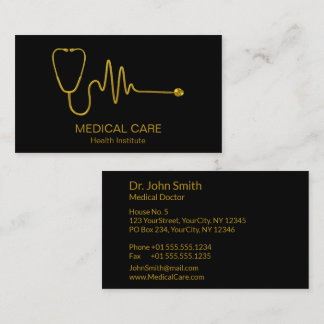 Carte De Visite Gold Stethoscope ECG Wave EKG Line Medical Luxury