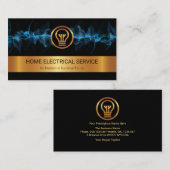 Carte De Visite Gold Stripe Blue Electric Lightning Electrician (Devant / Derrière)