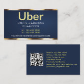 Carte De Visite Gold stripe Taxi Driver Cab Transport blue QR CODE (Devant / Derrière)