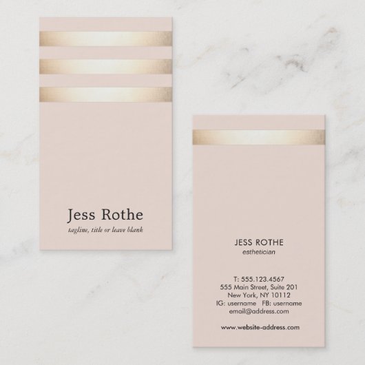 Carte De Visite Gold Striped Blush Rose Beauty Professionnel (Devant / Derrière)