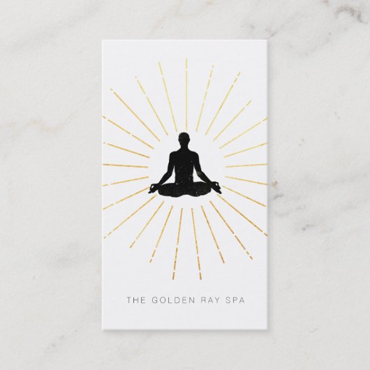 Carte De Visite *~* Gold Sun Rays Méditation Homme Yoga Pose (Devant)
