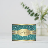 Carte De Visite Gold Teal Glitter Luminous Stars Diamonds Initials (Debout devant)